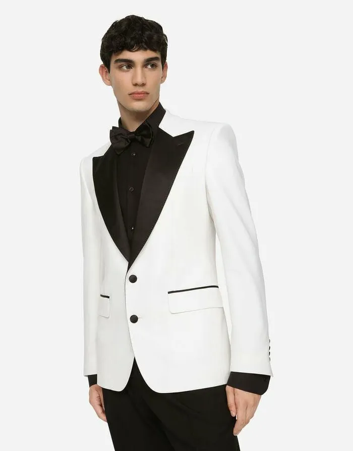 Dolce and Gabbana Suits And Blazers Men Stretch Wool Fabric Siciliafit Tuxedo Jacket White Dolce and Gabbana Suits And Blazers Men Stretch Wool Fabric Siciliafit Tuxedo Jacket White