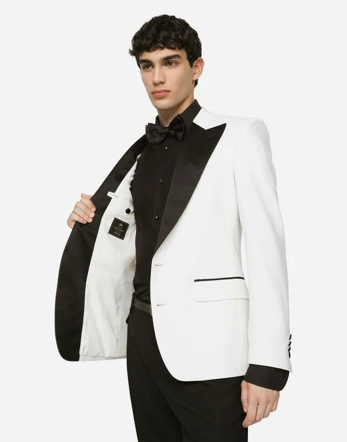 Dolce and Gabbana Suits And Blazers Men Stretch Wool Fabric Siciliafit Tuxedo Jacket White Dolce and Gabbana Suits And Blazers Men Stretch Wool Fabric Siciliafit Tuxedo Jacket White
