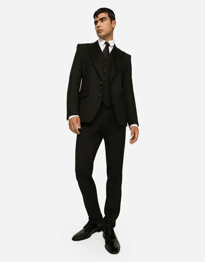 Dolce and Gabbana Suits And Blazers Men Threepiece Siciliafit Suit In Stretch Wool Black Dolce and Gabbana Suits And Blazers Men Threepiece Siciliafit Suit In Stretch Wool Black