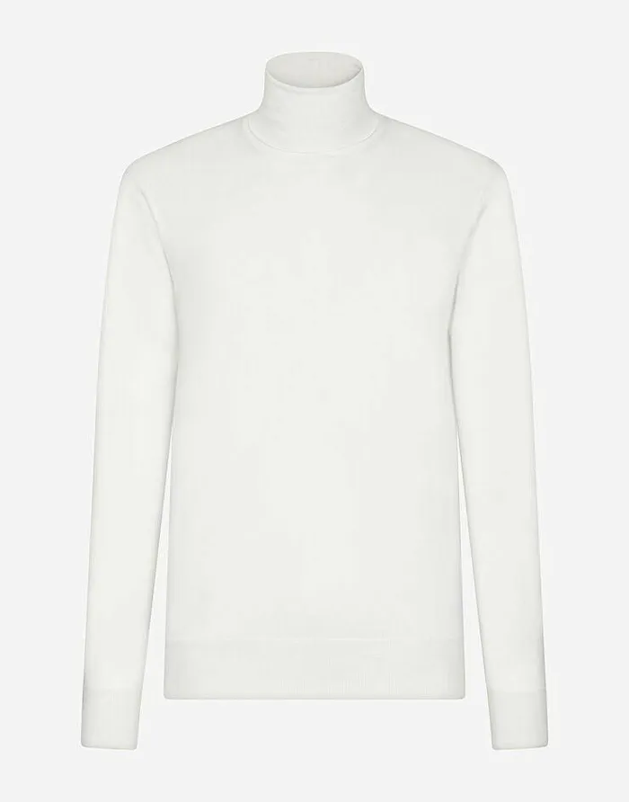 Dolce and Gabbana Sweaters And Cardigans Men Cashmere And Silk Turtleneck Sweater White Dolce and Gabbana Sweaters And Cardigans Men Cashmere And Silk Turtleneck Sweater White