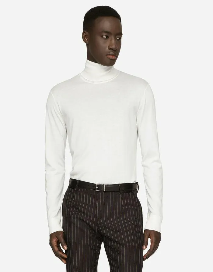 Dolce and Gabbana Sweaters And Cardigans Men Cashmere And Silk Turtleneck Sweater White Dolce and Gabbana Sweaters And Cardigans Men Cashmere And Silk Turtleneck Sweater White