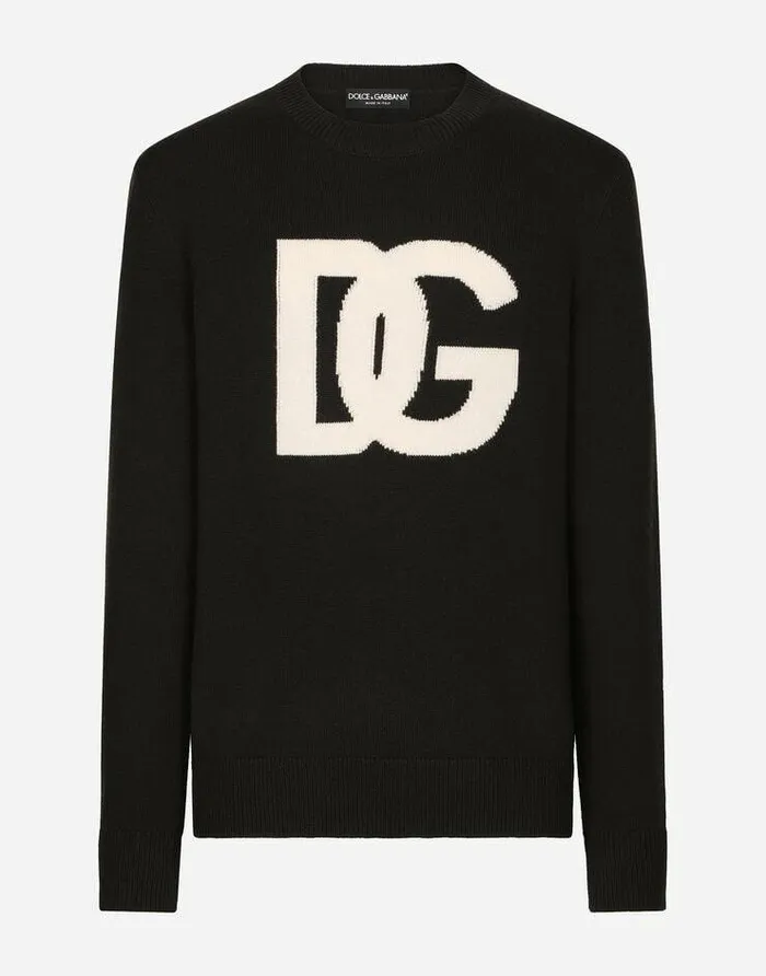 Dolce and Gabbana Sweaters And Cardigans Men Cashmere Jacquard Roundneck Sweater With DG Logo Multicolor Dolce and Gabbana Sweaters And Cardigans Men Cashmere Jacquard Roundneck Sweater With DG Logo Multicolor