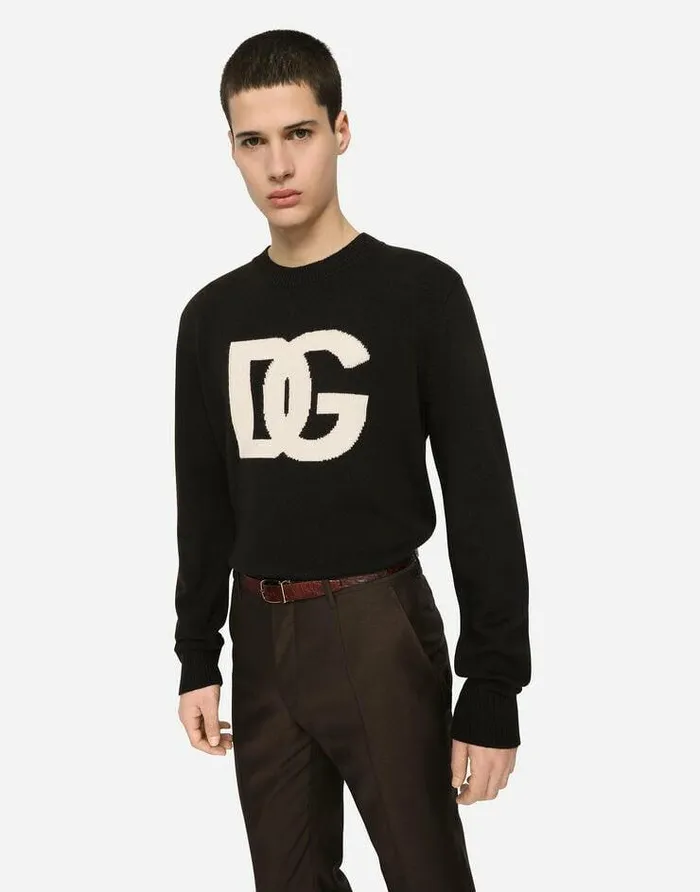 Dolce and Gabbana Sweaters And Cardigans Men Cashmere Jacquard Roundneck Sweater With DG Logo Multicolor Dolce and Gabbana Sweaters And Cardigans Men Cashmere Jacquard Roundneck Sweater With DG Logo Multicolor