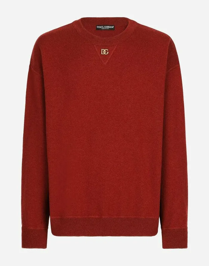 Dolce and Gabbana Sweaters And Cardigans Men Cashmere Roundneck Sweater With DG Logo Bordeaux Dolce and Gabbana Sweaters And Cardigans Men Cashmere Roundneck Sweater With DG Logo Bordeaux