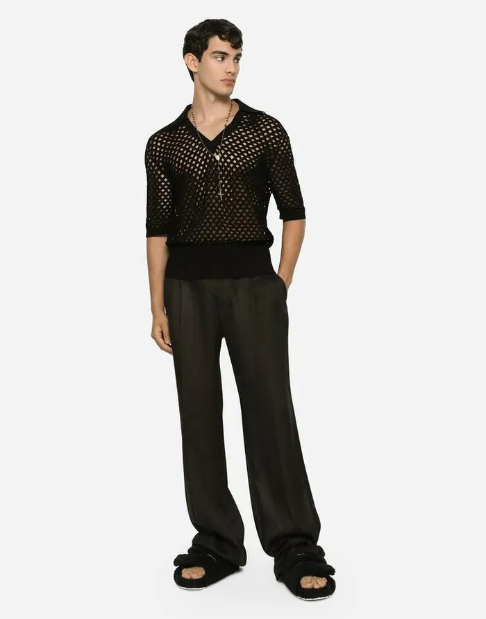 Dolce and Gabbana Sweaters And Cardigans Men Cotton Poloshirt Black Dolce and Gabbana Sweaters And Cardigans Men Cotton Poloshirt Black