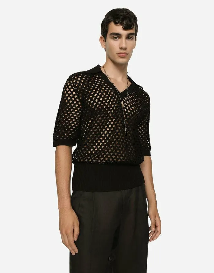Dolce and Gabbana Sweaters And Cardigans Men Cotton Poloshirt Black Dolce and Gabbana Sweaters And Cardigans Men Cotton Poloshirt Black