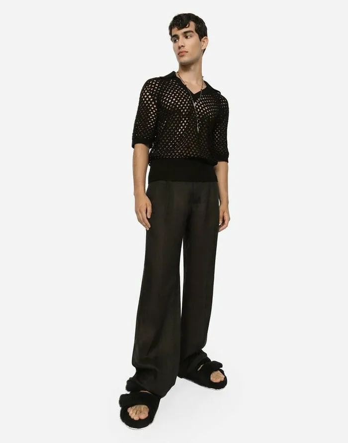 Dolce and Gabbana Sweaters And Cardigans Men Cotton Poloshirt Black Dolce and Gabbana Sweaters And Cardigans Men Cotton Poloshirt Black