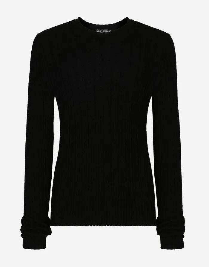 Dolce and Gabbana Sweaters And Cardigans Men Crew Neck Sweater In Ribbed Technical Cotton Black Dolce and Gabbana Sweaters And Cardigans Men Crew Neck Sweater In Ribbed Technical Cotton Black
