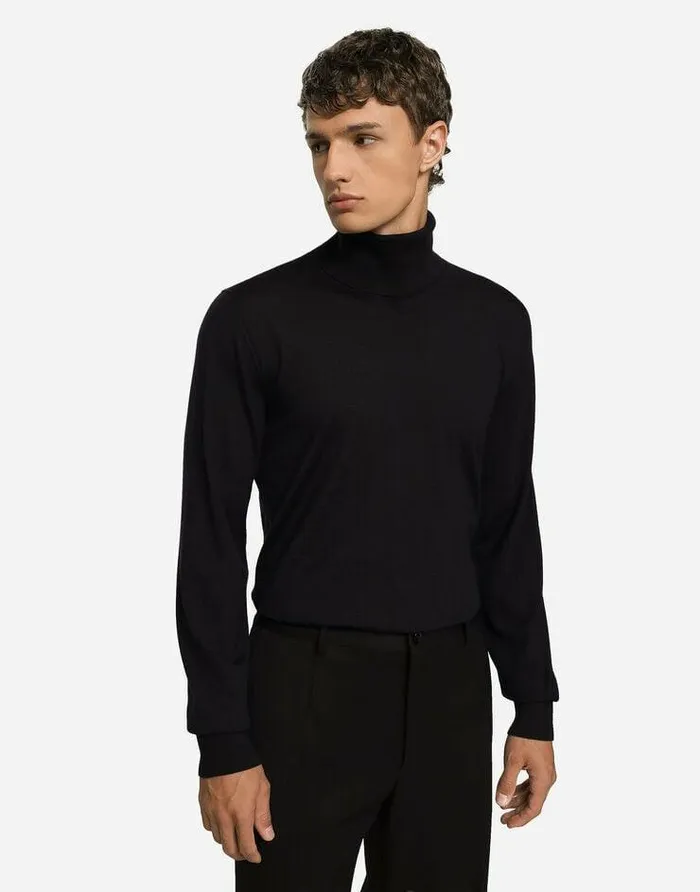 Dolce and Gabbana Sweaters And Cardigans Men Extrafine Cashmere Turtleneck Sweater Blue Dolce and Gabbana Sweaters And Cardigans Men Extrafine Cashmere Turtleneck Sweater Blue