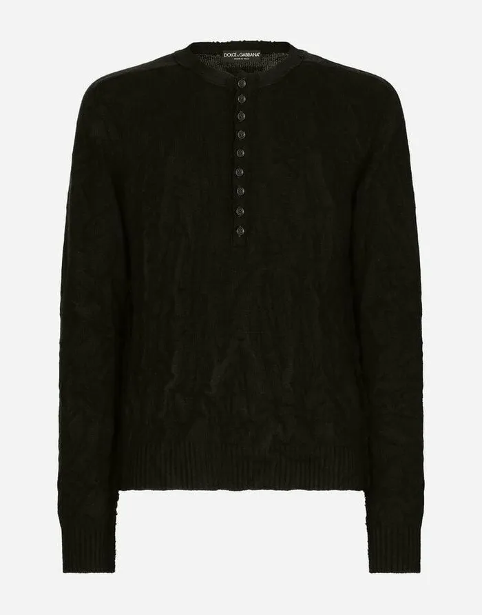 Dolce and Gabbana Sweaters And Cardigans Men Grandad Neck Top In Virgin Wool Black Dolce and Gabbana Sweaters And Cardigans Men Grandad Neck Top In Virgin Wool Black