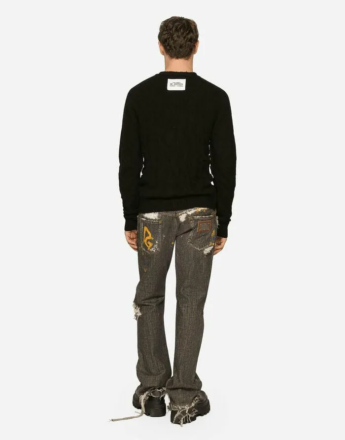 Dolce and Gabbana Sweaters And Cardigans Men Grandad Neck Top In Virgin Wool Black Dolce and Gabbana Sweaters And Cardigans Men Grandad Neck Top In Virgin Wool Black