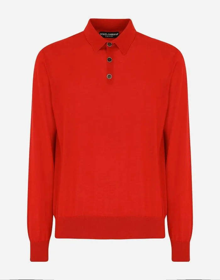 Dolce and Gabbana Sweaters And Cardigans Men Longsleeved Cashmere Poloshirt Red