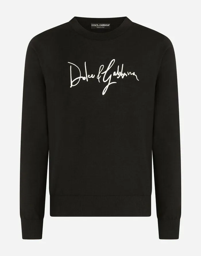 Dolce and Gabbana Sweaters And Cardigans Men Wool Roundneck Sweater With DolceandGabbana Embroidery Black Dolce and Gabbana Sweaters And Cardigans Men Wool Roundneck Sweater With DolceandGabbana Embroidery Black