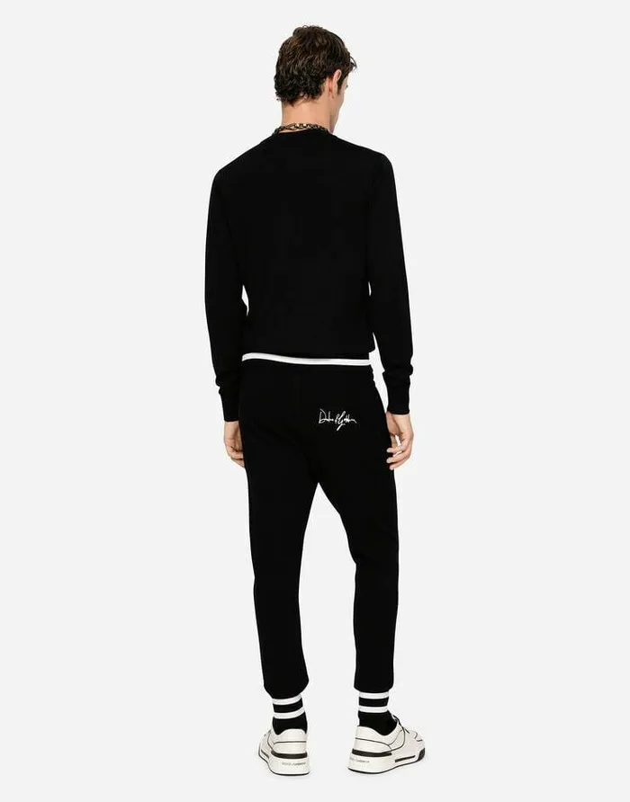 Dolce and Gabbana Sweaters And Cardigans Men Wool Roundneck Sweater With DolceandGabbana Embroidery Black