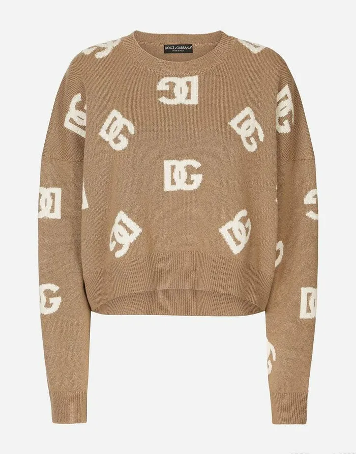 Dolce and Gabbana Sweaters And Cardigans Women Cropped Wool Sweater With DG Inlay Multicolor Dolce and Gabbana Sweaters And Cardigans Women Cropped Wool Sweater With DG Inlay Multicolor