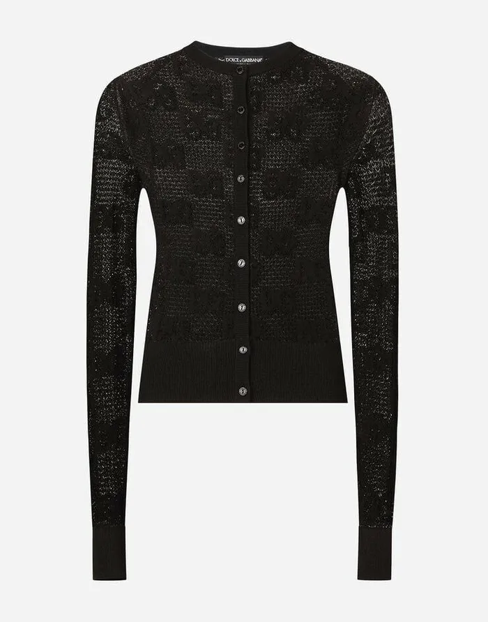 Dolce and Gabbana Sweaters And Cardigans Women Lacestitch Cardigan With DG Logo Black Dolce and Gabbana Sweaters And Cardigans Women Lacestitch Cardigan With DG Logo Black