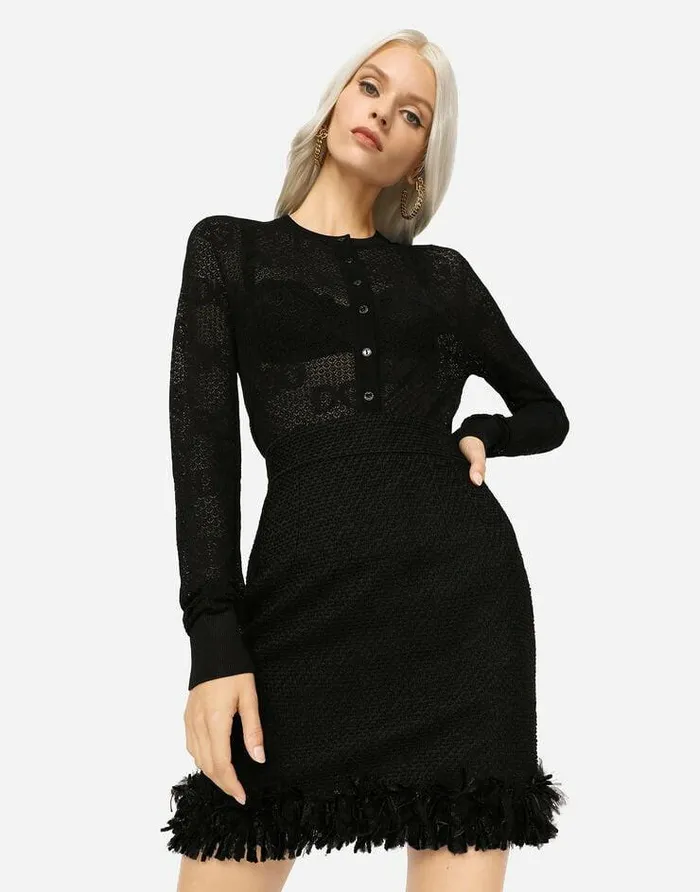 Dolce and Gabbana Sweaters And Cardigans Women Lacestitch Cardigan With DG Logo Black Dolce and Gabbana Sweaters And Cardigans Women Lacestitch Cardigan With DG Logo Black
