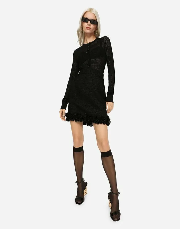 Dolce and Gabbana Sweaters And Cardigans Women Lacestitch Cardigan With DG Logo Black Dolce and Gabbana Sweaters And Cardigans Women Lacestitch Cardigan With DG Logo Black
