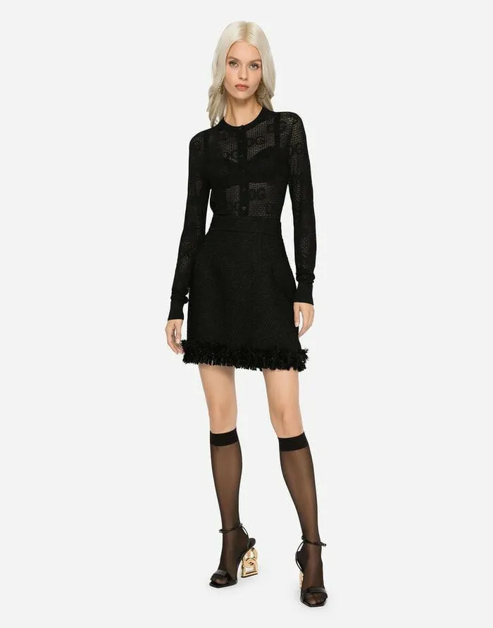 Dolce and Gabbana Sweaters And Cardigans Women Lacestitch Cardigan With DG Logo Black Dolce and Gabbana Sweaters And Cardigans Women Lacestitch Cardigan With DG Logo Black