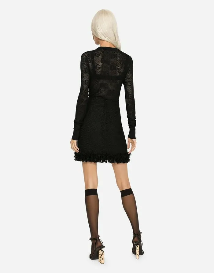 Dolce and Gabbana Sweaters And Cardigans Women Lacestitch Cardigan With DG Logo Black Dolce and Gabbana Sweaters And Cardigans Women Lacestitch Cardigan With DG Logo Black
