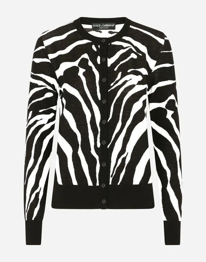 Dolce and Gabbana Sweaters And Cardigans Women Zebradesign Jacquard Cardigan In Wool And Silk Multicolor Dolce and Gabbana Sweaters And Cardigans Women Zebradesign Jacquard Cardigan In Wool And Silk Multicolor