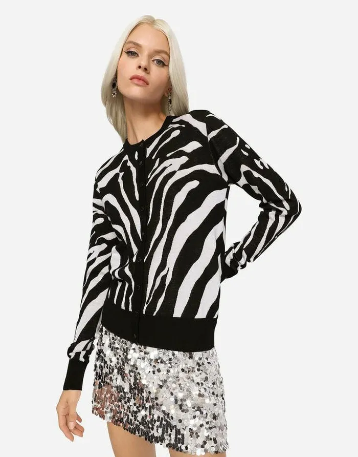 Dolce and Gabbana Sweaters And Cardigans Women Zebradesign Jacquard Cardigan In Wool And Silk Multicolor Dolce and Gabbana Sweaters And Cardigans Women Zebradesign Jacquard Cardigan In Wool And Silk Multicolor
