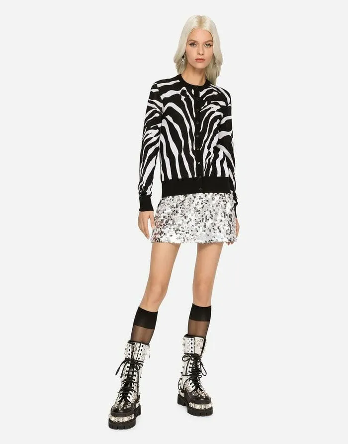 Dolce and Gabbana Sweaters And Cardigans Women Zebradesign Jacquard Cardigan In Wool And Silk Multicolor Dolce and Gabbana Sweaters And Cardigans Women Zebradesign Jacquard Cardigan In Wool And Silk Multicolor