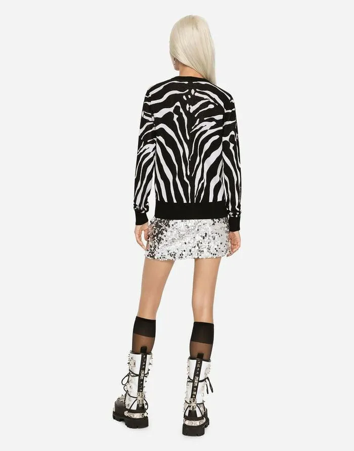 Dolce and Gabbana Sweaters And Cardigans Women Zebradesign Jacquard Cardigan In Wool And Silk Multicolor Dolce and Gabbana Sweaters And Cardigans Women Zebradesign Jacquard Cardigan In Wool And Silk Multicolor