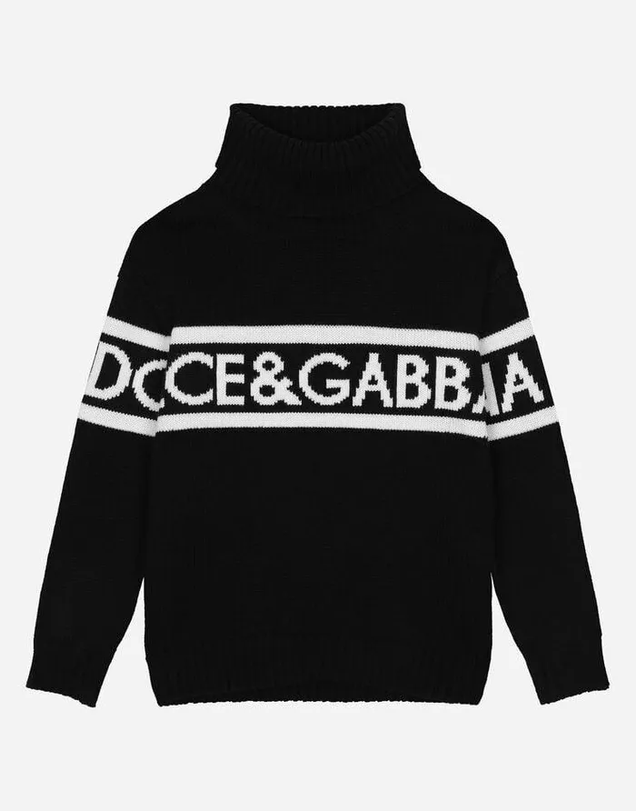 Dolce and Gabbana Sweaters Children Turtleneck Sweater With Logo Inlay Multicolor Dolce and Gabbana Sweaters Children Turtleneck Sweater With Logo Inlay Multicolor