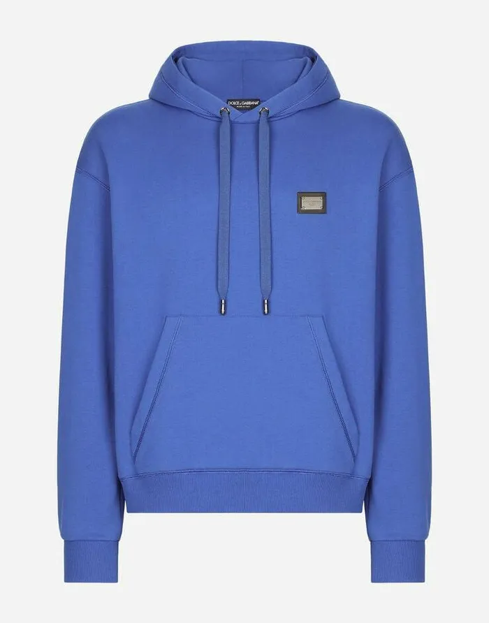 Dolce and Gabbana Sweatshirts Men Jersey Hoodie With Branded Tag Blue