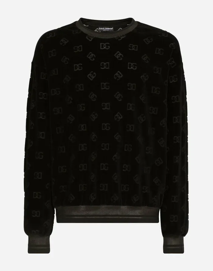 Dolce and Gabbana Sweatshirts Men Jersey Jacquard Sweatshirt With DG Logo Black