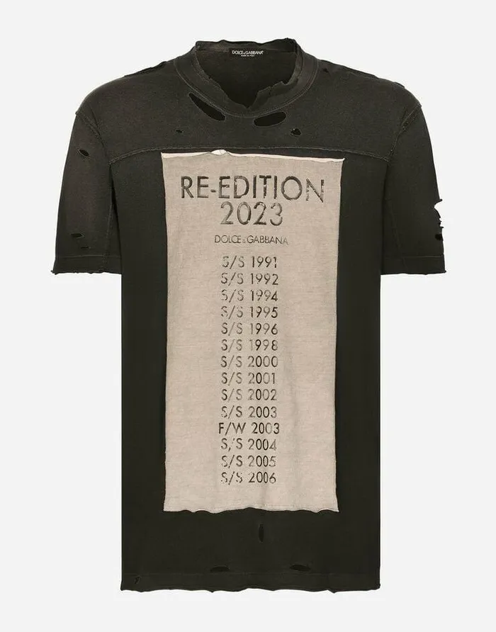 Dolce and Gabbana TShirts And Polos Men Cotton Roundneck Tshirt With ReEdition Patch Multicolor