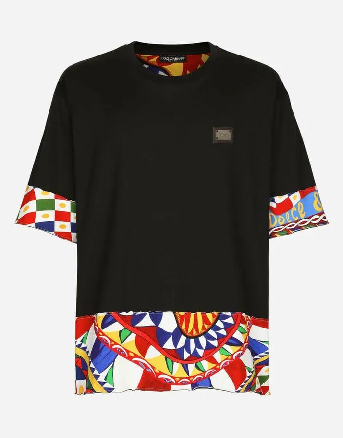 Dolce and Gabbana TShirts And Polos Men Cotton Tshirt With Carrettoprint Trims Multicolor