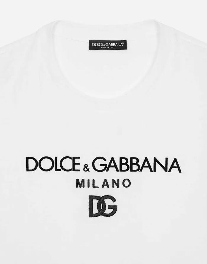 Dolce and Gabbana TShirts And Polos Men Cotton Tshirt With DG Embroidery White Dolce and Gabbana TShirts And Polos Men Cotton Tshirt With DG Embroidery White