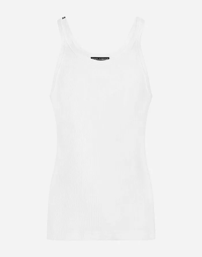 Dolce and Gabbana TShirts And Polos Men Finerib Washed Cotton Singlet White