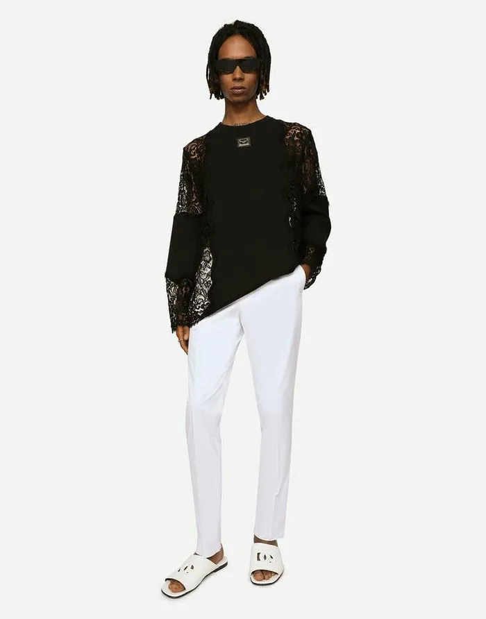 Dolce and Gabbana TShirts And Polos Men Longsleeved Tshirt With Lace Inserts Black Dolce and Gabbana TShirts And Polos Men Longsleeved Tshirt With Lace Inserts Black