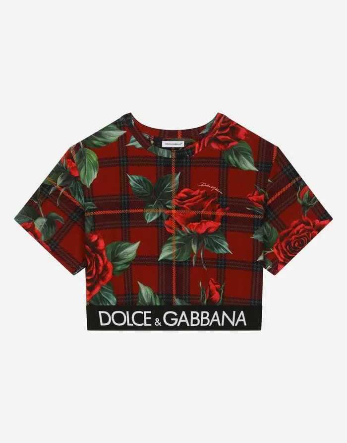 Dolce and Gabbana TShirts And Sweatshirts Children Interlock Tshirt With Branded Elasticated Waistband Red
