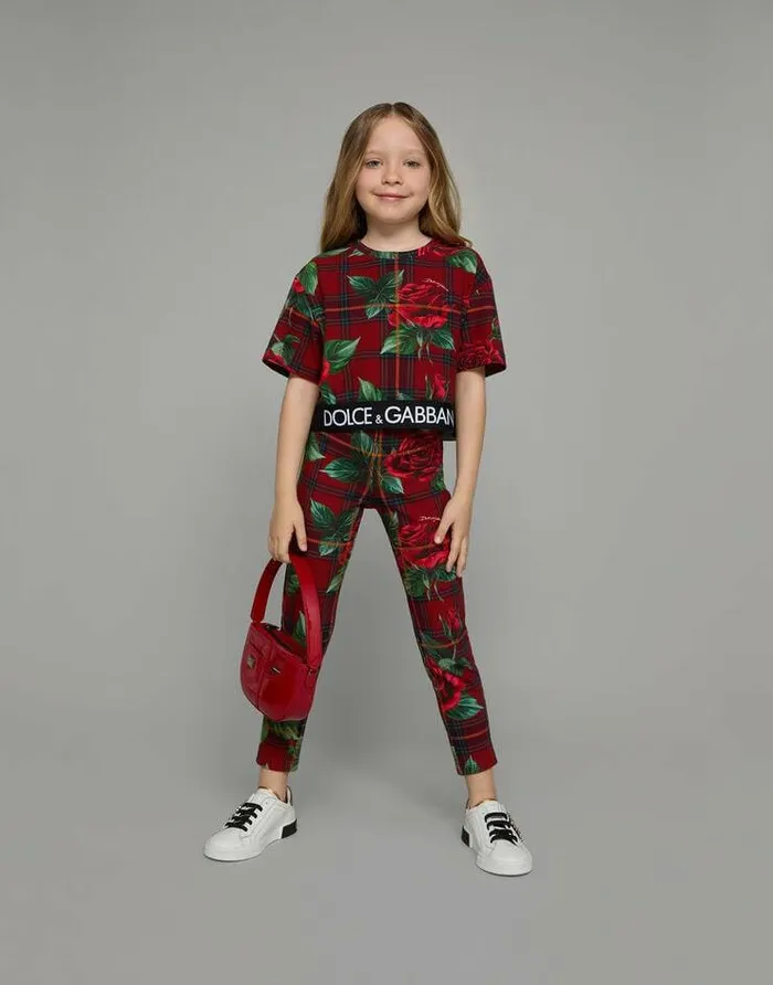 Dolce and Gabbana TShirts And Sweatshirts Children Interlock Tshirt With Branded Elasticated Waistband Red Dolce and Gabbana TShirts And Sweatshirts Children Interlock Tshirt With Branded Elasticated Waistband Red