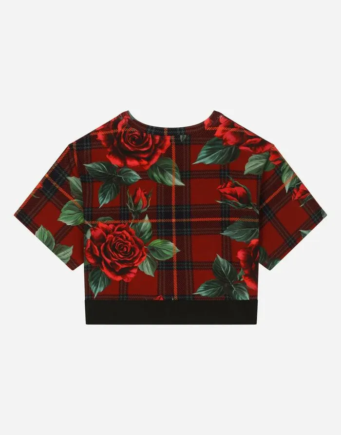 Dolce and Gabbana TShirts And Sweatshirts Children Interlock Tshirt With Branded Elasticated Waistband Red Dolce and Gabbana TShirts And Sweatshirts Children Interlock Tshirt With Branded Elasticated Waistband Red