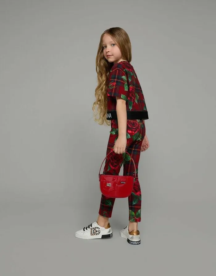 Dolce and Gabbana TShirts And Sweatshirts Children Interlock Tshirt With Branded Elasticated Waistband Red Dolce and Gabbana TShirts And Sweatshirts Children Interlock Tshirt With Branded Elasticated Waistband Red