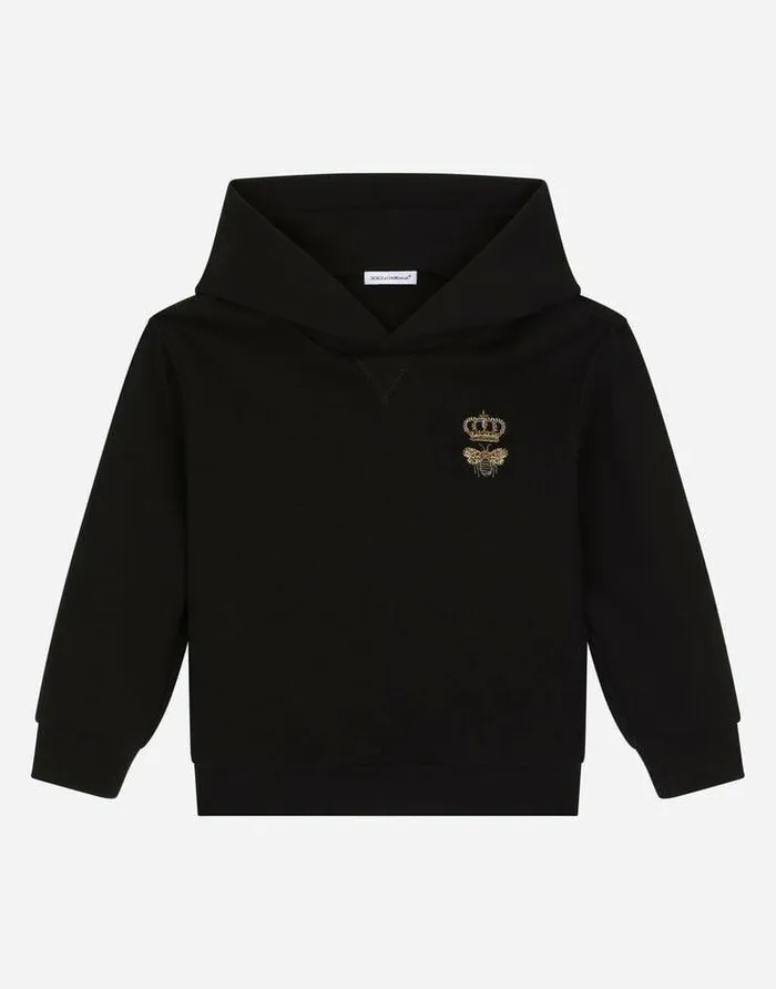 Dolce and Gabbana TShirts And Sweatshirts Children Jersey Hoodie With Bee Embroidery Black