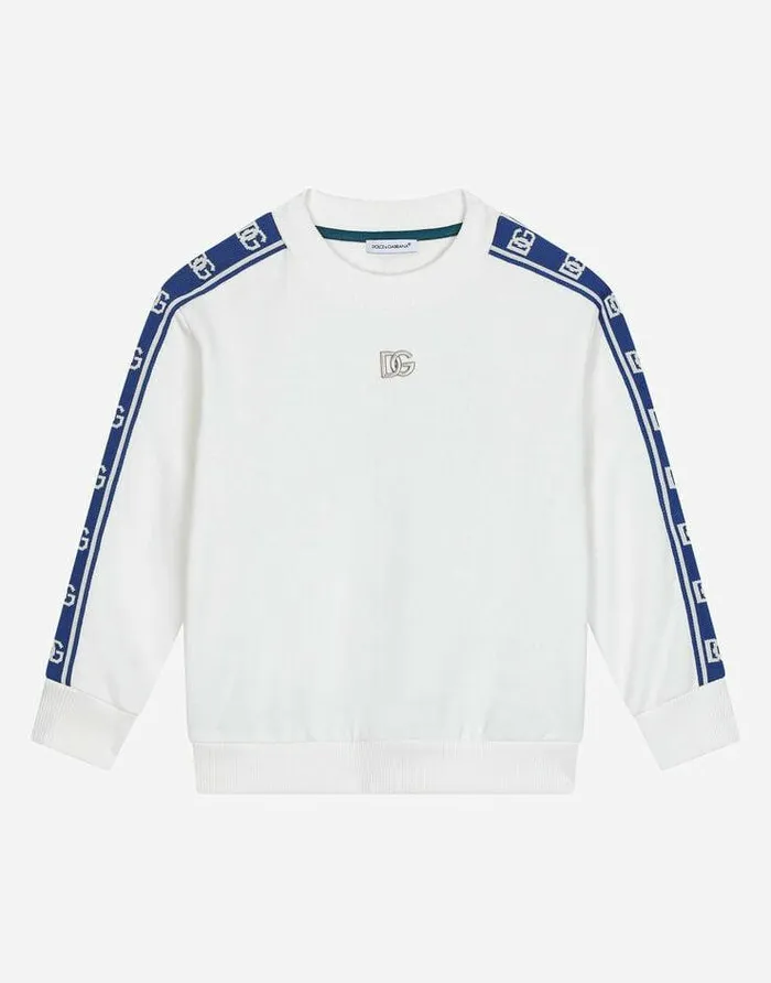 Dolce and Gabbana TShirts And Sweatshirts Children Jersey Roundneck Sweatshirt With DG Logo Band White