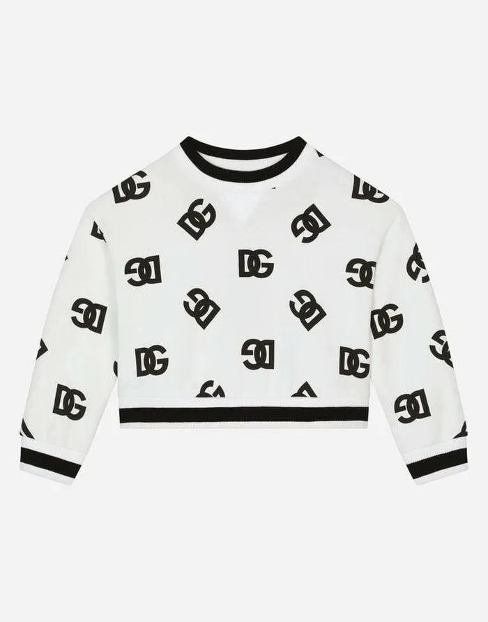 Dolce and Gabbana TShirts And Sweatshirts Children Jersey Roundneck Sweatshirt With DG Logo Print Multicolor