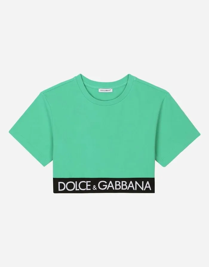 Dolce and Gabbana TShirts And Sweatshirts Children Jersey Tshirt With Branded Elastic Green