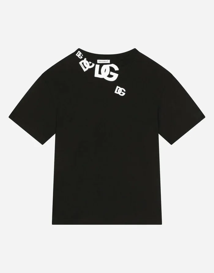 Dolce and Gabbana TShirts And Sweatshirts Children Jersey Tshirt With DG Logo Print Black