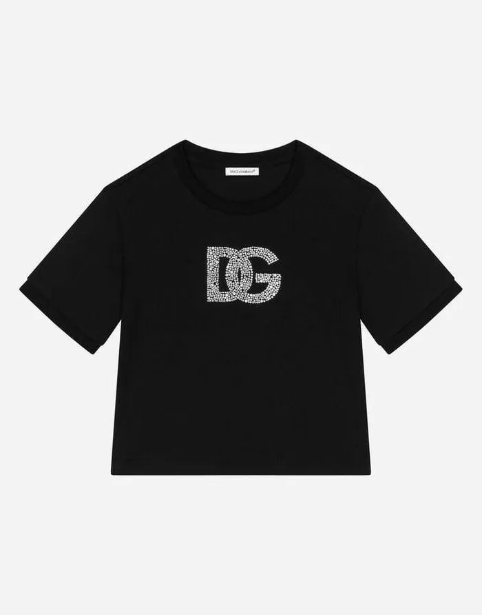 Dolce and Gabbana TShirts And Sweatshirts Children Jersey Tshirt With Rhinestone Logo Black Dolce and Gabbana TShirts And Sweatshirts Children Jersey Tshirt With Rhinestone Logo Black