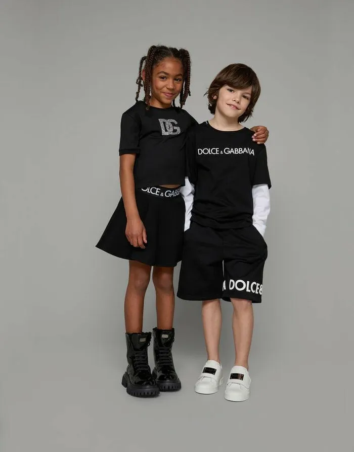 Dolce and Gabbana TShirts And Sweatshirts Children Jersey Tshirt With Rhinestone Logo Black Dolce and Gabbana TShirts And Sweatshirts Children Jersey Tshirt With Rhinestone Logo Black