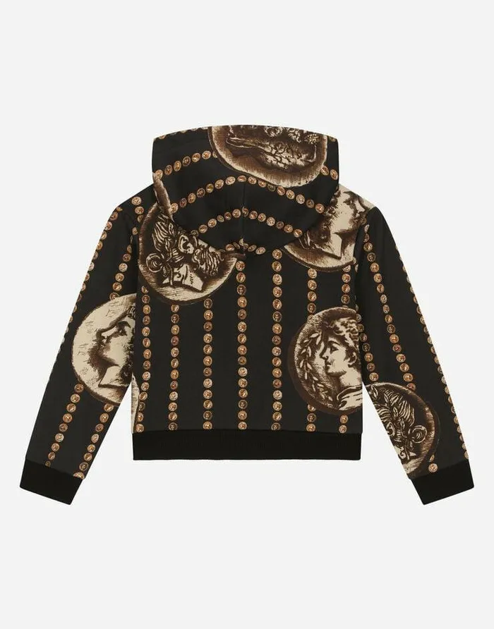 Dolce and Gabbana TShirts And Sweatshirts Children Zipup Hoodie With Allover Coin Print Black Dolce and Gabbana TShirts And Sweatshirts Children Zipup Hoodie With Allover Coin Print Black