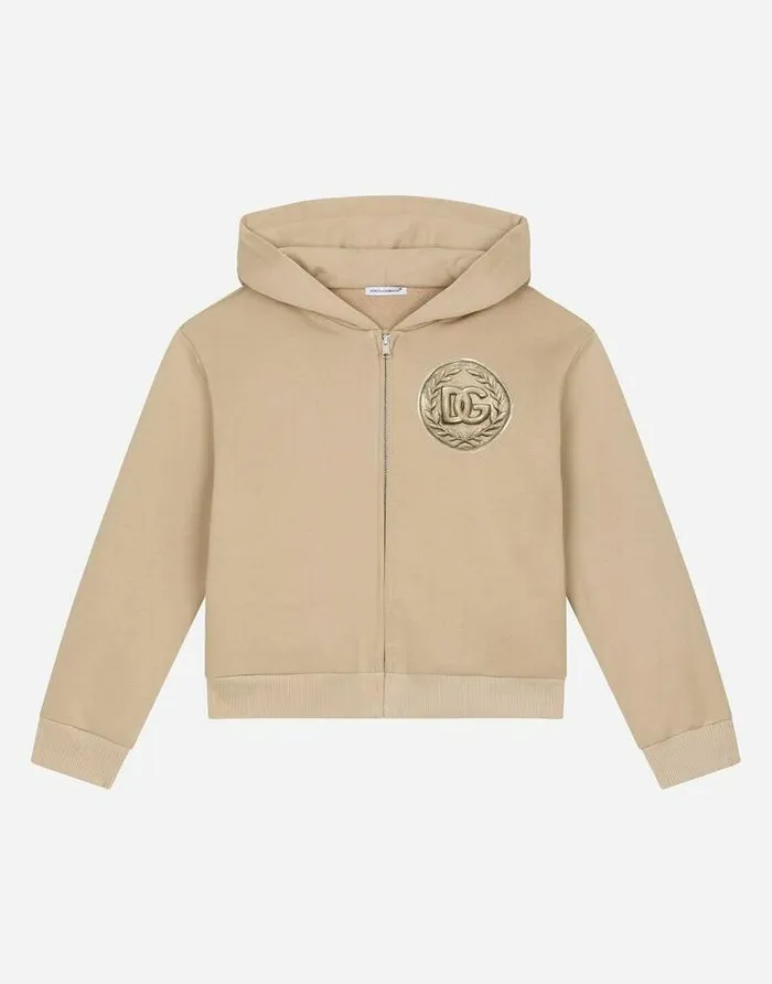 Dolce and Gabbana TShirts And Sweatshirts Children Zipup Hoodie With Coin Print Beige