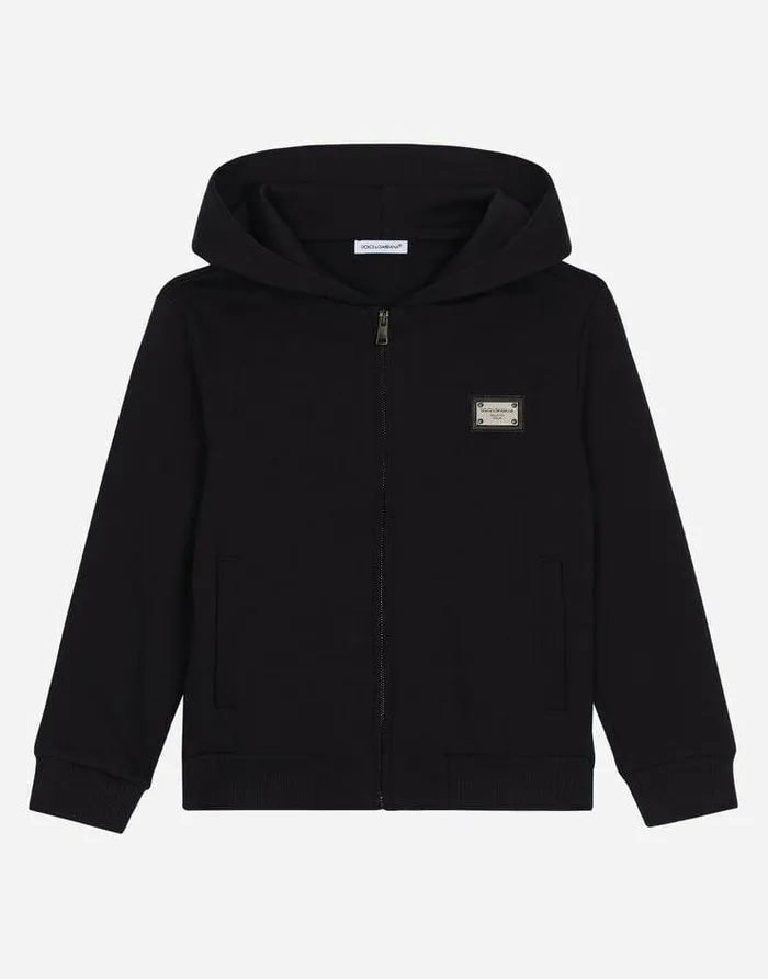 Dolce and Gabbana TShirts And Sweatshirts Children Zipup Hoodie With Logo Tag Blue